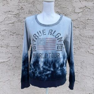 True Religion Y2k Tie Dye Blue World Tour Pullover Sweatshirt Size M